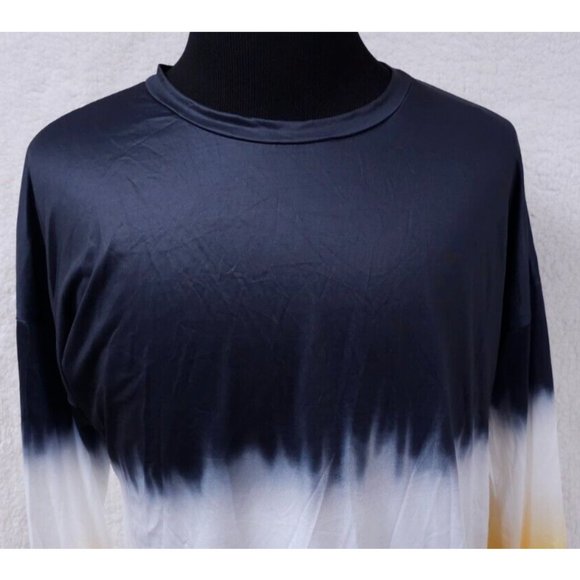 Coeur de Vague Womens Medium Blue White Yellow 3/4 Sleeve Stretch Pullover Top - Picture 2 of 11